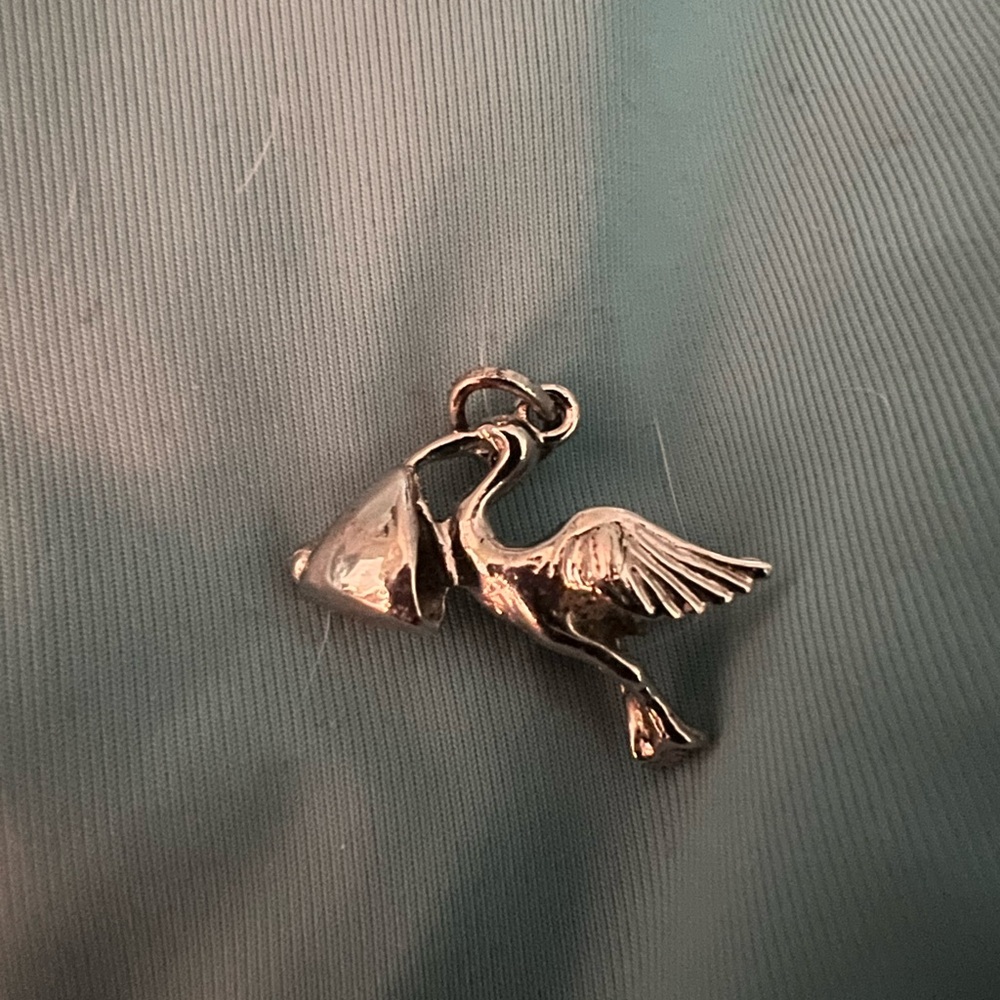 Sterling Silver Stork with New Baby Charm/Pendant